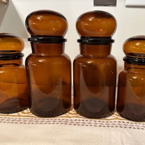 Vintage Belgium Amber Glass Bubble Top Container Jars , Set Of 4 (Apothecary )